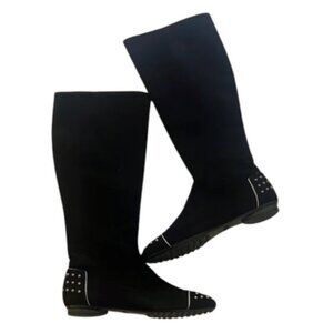 Tod's Gommino black suede flat high boots size 36.5